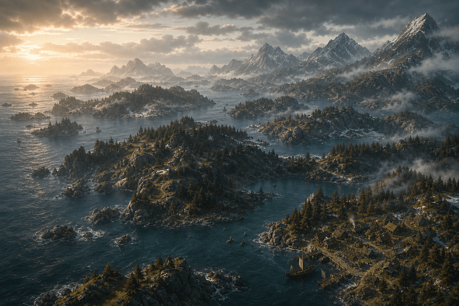 Procedural islands fading into mist.