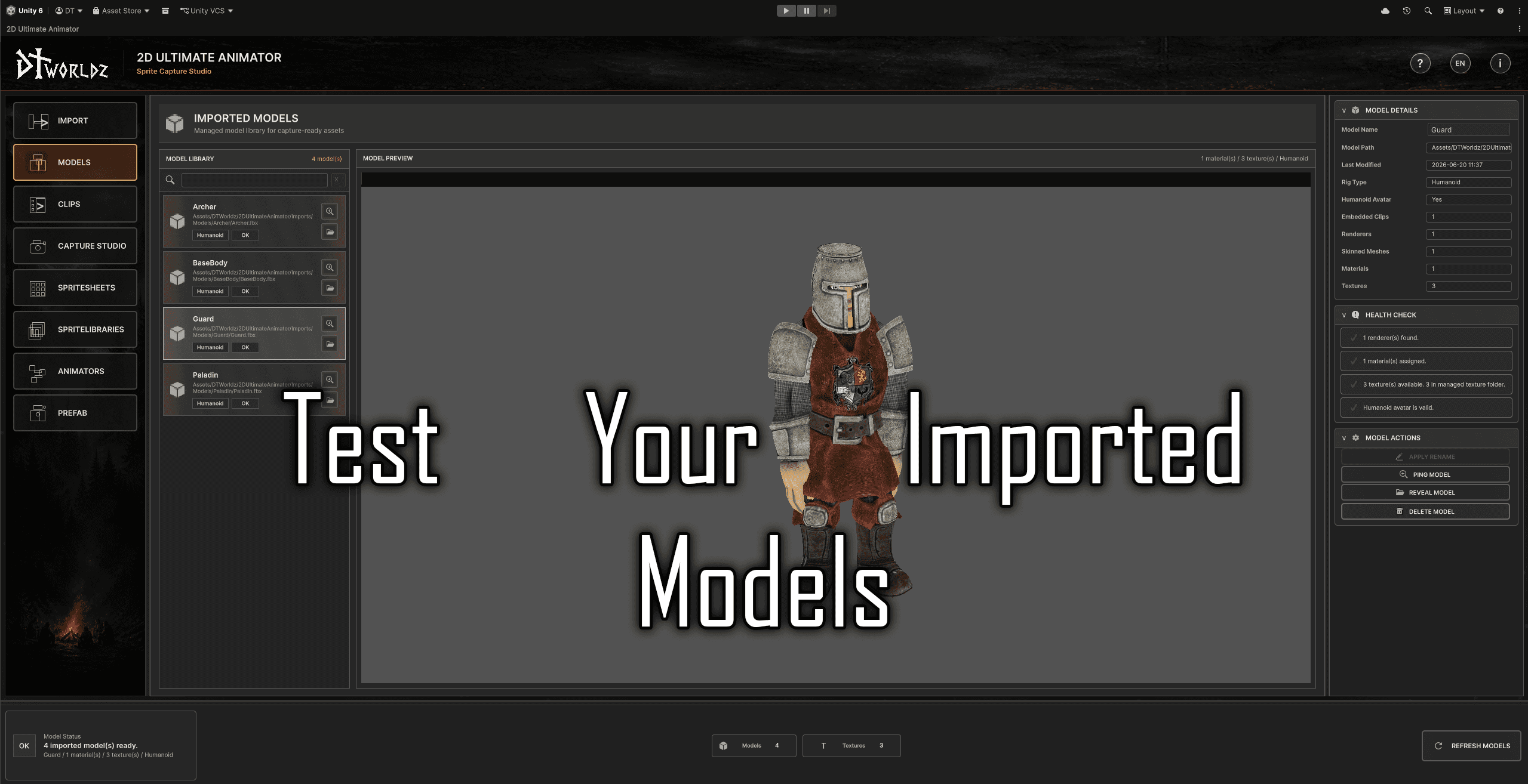 Models workflow screenshot for 2D Ultimate Animator.