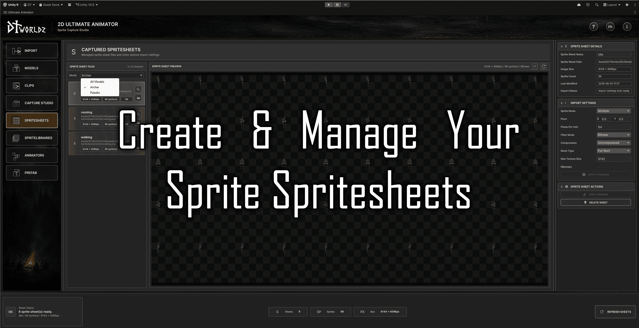 Spritesheets workflow screenshot for 2D Ultimate Animator.