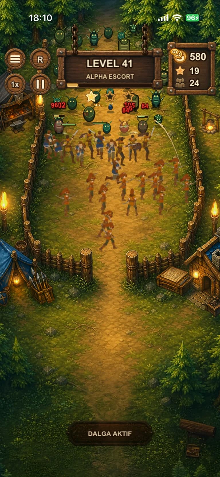 Hearthguard battle with guards holding the village line against forest creatures.