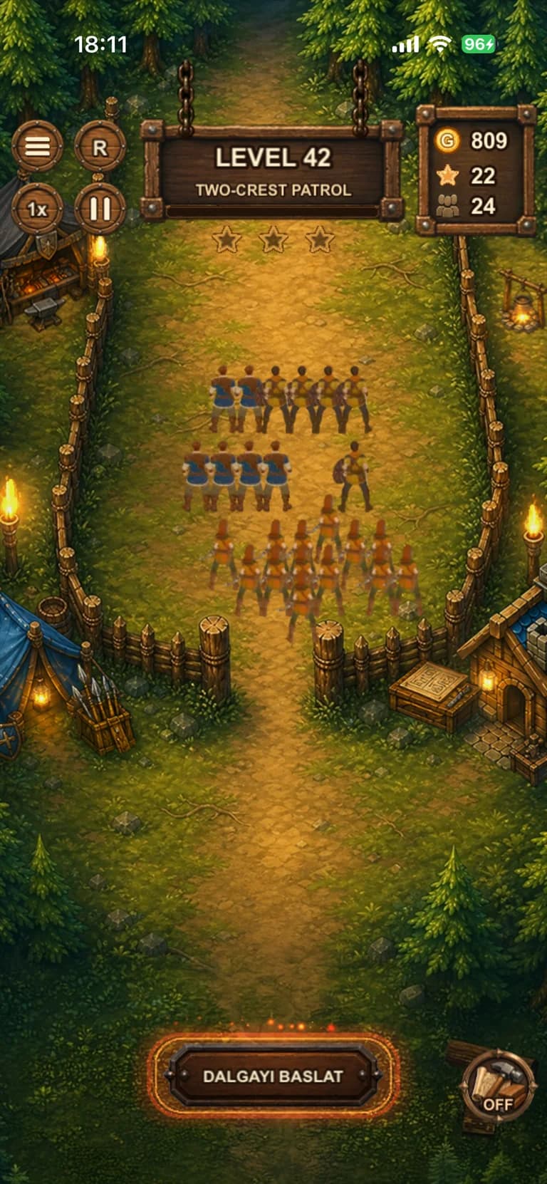 Hearthguard guard preparation lineup before a village-defence wave.